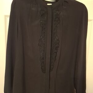 100% Silk Wilfred Black Blouse with Lace Detail